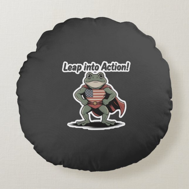 eap Into Action! Super Frog Sticker Rundes Kissen (Vorderseite)