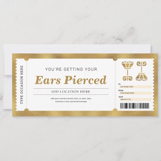 Ear Piercing Gold Geschenkgutschein Einladung (Vorderseite)
