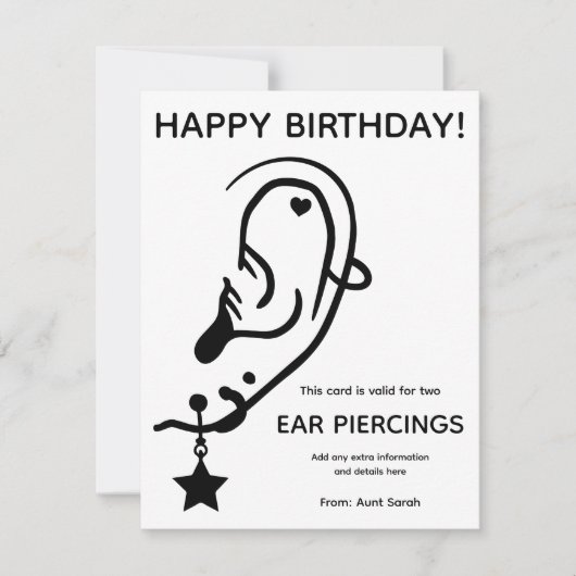 Ear Piercing Voucher Card, Custom, Personalized (Vorderseite)