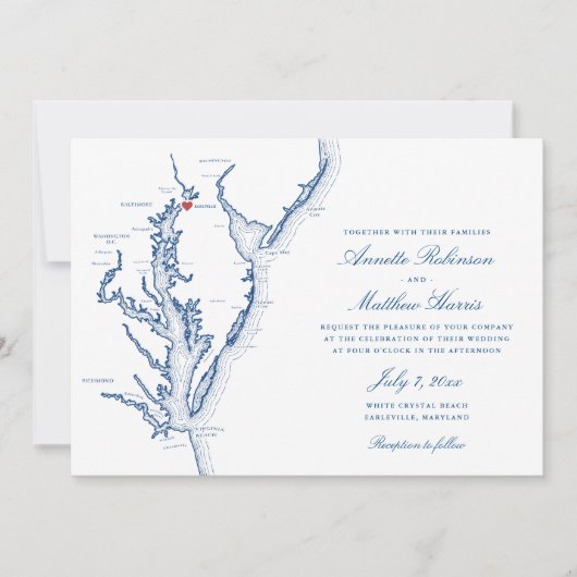 Earlville Maryland Map Elegant Wedding Einladung (Vorderseite)