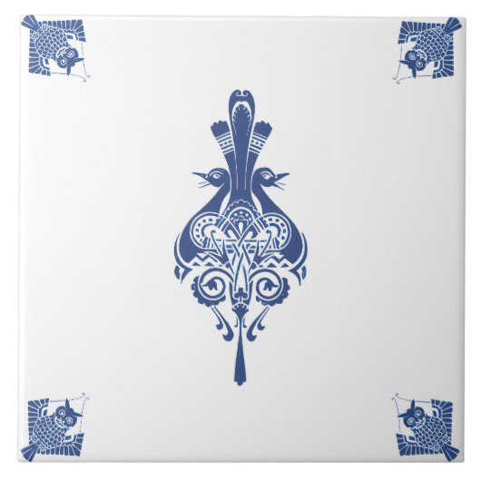 Early Art Nouveau Dutch Delft Blue Creatures Fliese (Vorderseite)