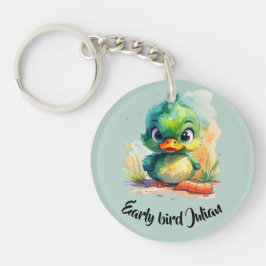 Early bird, kleine grüne Ente fängt den Wurm Schlüsselanhänger