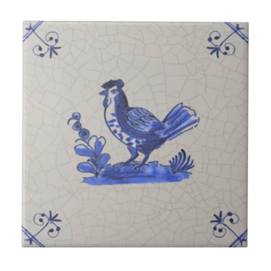 Early Blue Delft handgemalt Hen Antique Repro Fliese (Vorderseite)