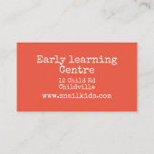 Early Learning Center Daycare Business Snacks Visitenkarte (Rückseite)