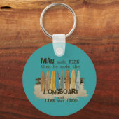 Early Man Surfing Spaß mit Langboard Schlüsselanhänger (Vorderseite)