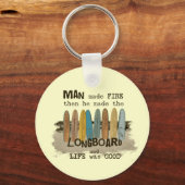 Early Man Surfing Spaß mit Langboard Schlüsselanhänger (Vorderseite)