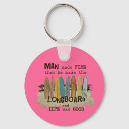 Early Man Surfing Spaß mit Langboard Schlüsselanhänger