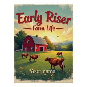 Early Riser Retro Farm Stall Szene Poster