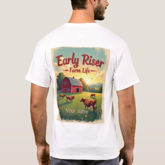 Early Riser Retro Farm Stall Szene T-Shirt (Rückseite)