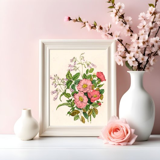 Early Wild Rose, Pentstèmon Beard-Tongue (1868) Fotodruck