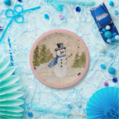 Early Winter SnowMan in Top Hat Waves Hallo Pappteller (Party)
