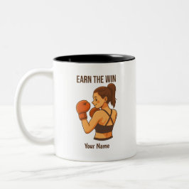 Earn The Win Boxing Girl Personalized Name  Zweifarbige Tasse