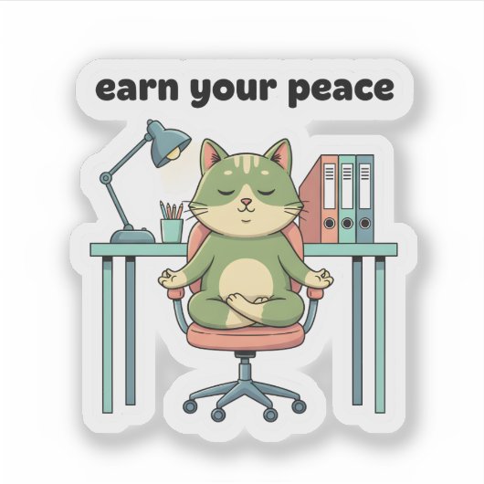 Earn Your Peace Sticker – Mindful Office Cat  (Vorderseite)