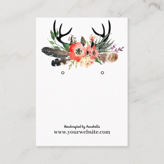 Earring Display Card ・ Boho Feather Floral Antlers Visitenkarte (Vorderseite)