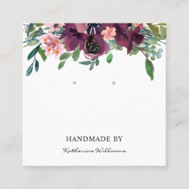 Earring Display Card | Burgund Wasserfarbenfloral Quadratische Visitenkarte