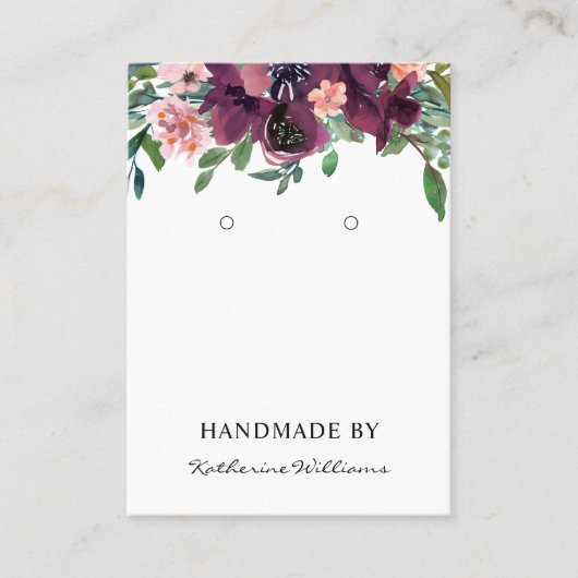 Earring Display Card | Burgund Wasserfarbenfloral Visitenkarte (Vorderseite)