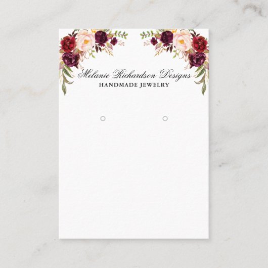 Earring Display Card Burgundy Floral Visitenkarte (Vorderseite)