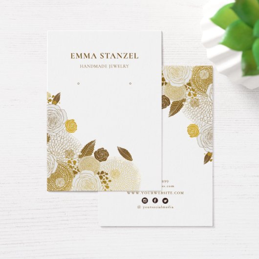 Earring Display Card ・ Gold gezeichnete Blütenblät (Schreibtisch)