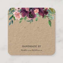 Earring Display Card | Kraft Paper Burgundy Floral