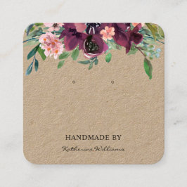 Earring Display Card | Kraft Paper Burgundy Floral Quadratische Visitenkarte