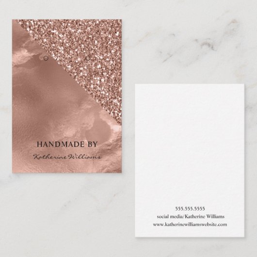 Earring Display Card | Rose Gold und Glitzer Visitenkarte (Vorne/Hinten)