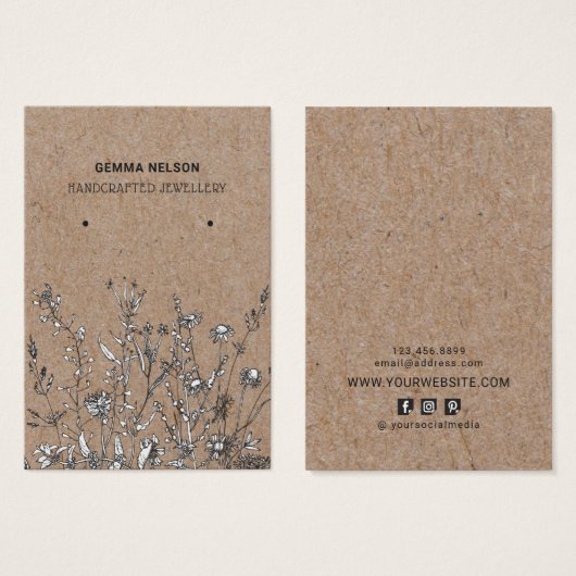Earring Display Card ・ Rustikale Kraft-Wildblumen (Vorne & Hinten)