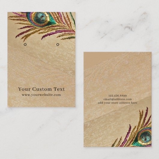 Earring Display Card ・ Stickerei Pfauenfeder Visitenkarte (Vorne/Hinten)