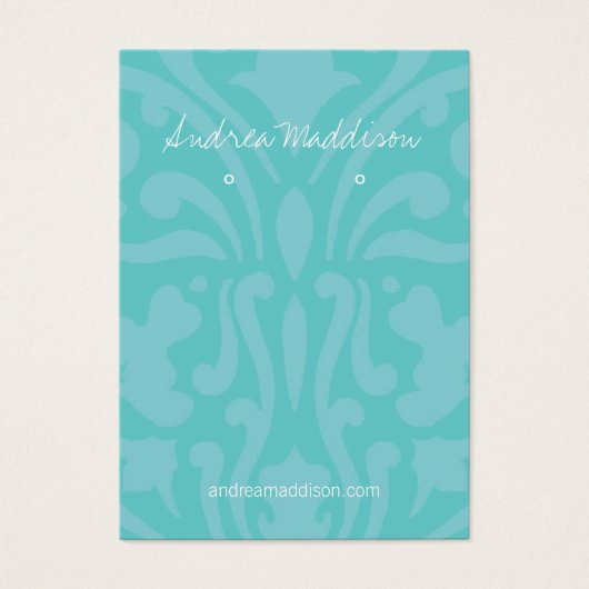 Earring Holder - Business Card Damask Turquoise (Vorderseite)