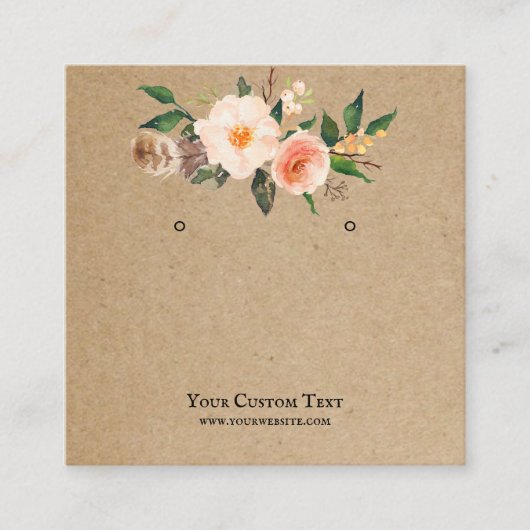 Earring Jewelier Display Card ・ Boho Feather Flora Quadratische Visitenkarte (Vorderseite)