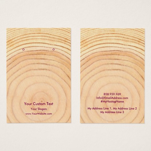 Earring Jewellery Display Card, Rustic Wood Ring (Vorne & Hinten)