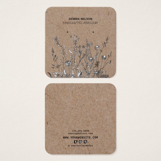 Earring Square Display Card ・ Rustikale Wildblumen (Vorne & Hinten)