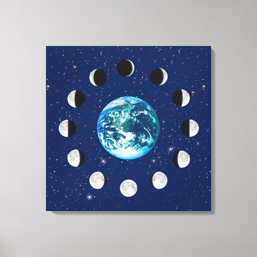 Earth and Moon Phases, on a Background of Stars Leinwanddruck (Vorderseite)