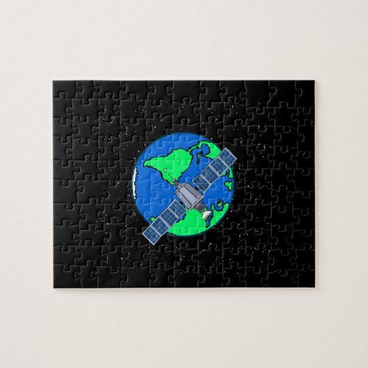 Earth and satellite in space puzzle (Horizontal)