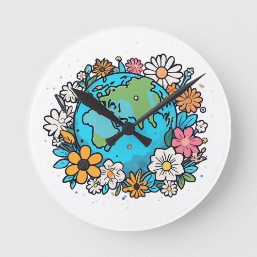 Earth Beauty Runde Wanduhr (Vorderseite)