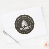 Earth Brown & Taupe Honey Label mit Skep & Bienen Runder Aufkleber (Umschlag)