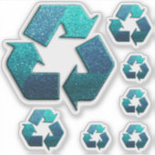 Earth Climate Change Blue Glitzer Recycle Symbol Aufkleber (Vorderseite)