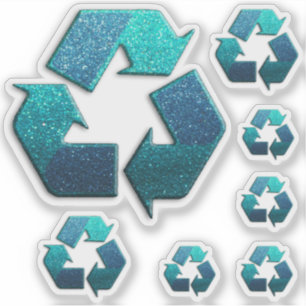 Earth Climate Change Blue Glitzer Recycle Symbol Aufkleber