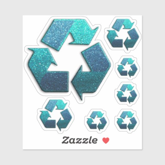Earth Climate Change Blue Glitzer Recycle Symbol Aufkleber (Blatt)