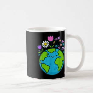 Earth Day 2025 Niedliche Erde mit Blumenmotiv Kaffeetasse