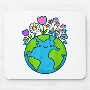 Earth Day 2025 Niedliche Erde mit Blumenmotiv Mousepad