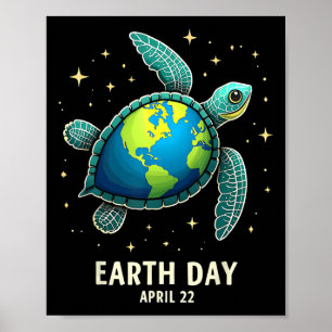 Earth Day 2025 Restore Earth Sea Turtle Art Rett T Poster