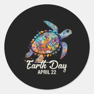 Earth Day 2025 Restore Earth Sea Turtle Art Rett T Runder Aufkleber
