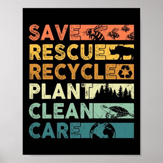 Earth Day 2025 Rett Bees Rescue Animals Recycle Pl Poster (Vorne)