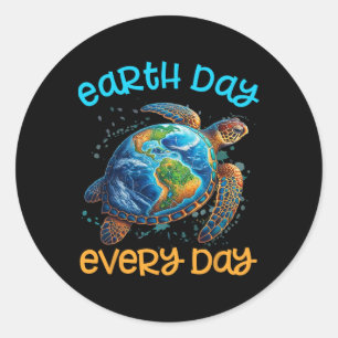 Earth Day Alltägliches Shirt Sea Turtle Men Women  Runder Aufkleber