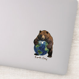 Earth Day Bär umarmt Planet Design Aufkleber