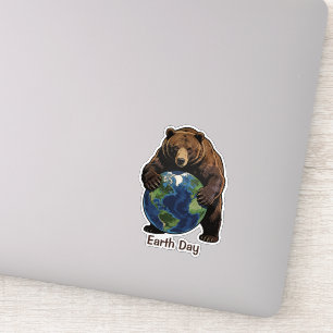 Earth Day Bär umarmt Planet Design Aufkleber