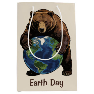Earth Day Bär umarmt Planet Design Mittlere Geschenktüte