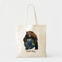 Earth Day Bär umarmt Planet Design Tragetasche