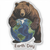 Earth Day Bear Hugging Planet Design Aufkleber (Vorderseite)