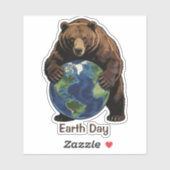 Earth Day Bear Hugging Planet Design Aufkleber (Blatt)